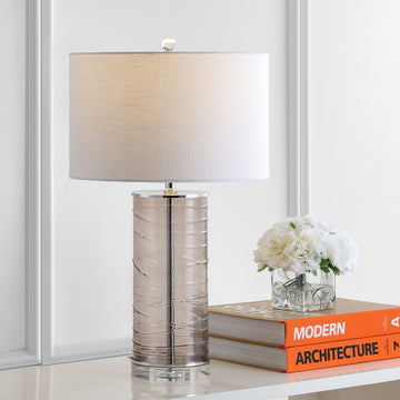 Cole 27.5" Modern Fused Glass Cylinder LED Table Lamp - JONATHAN Y